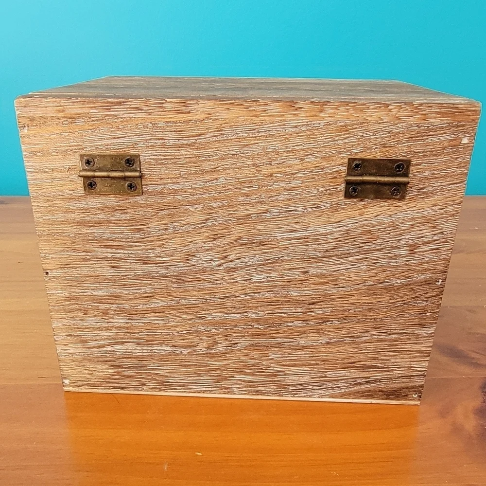 Rustic Hinged Wooden Recipe Box Folk Art Cutout Farmhouse